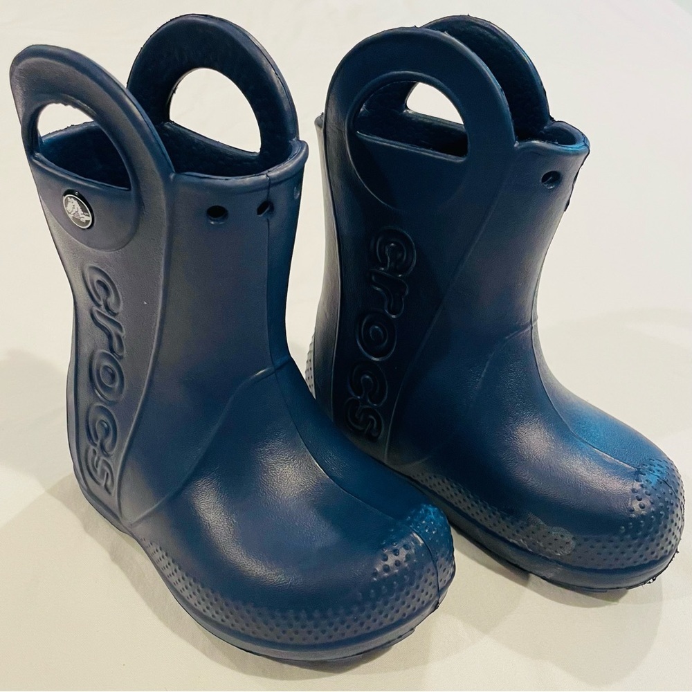 New Crocs Rain Boots Little Boys 7 Girls Handle It Navy Blue Waterproof Spring